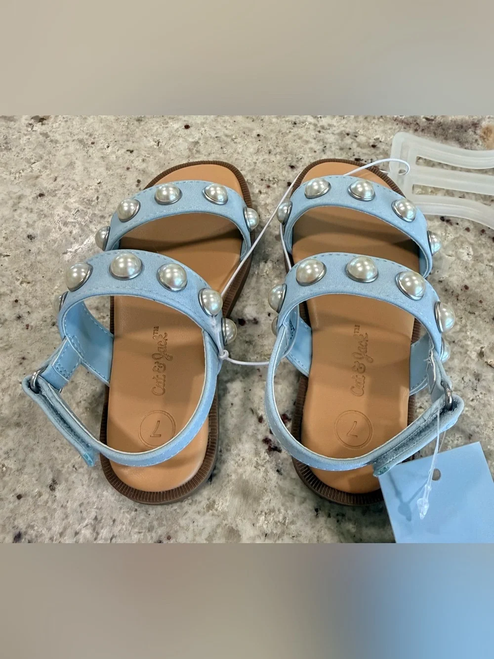 Cat & Jack Light Blue Pearl Accent Girls Sandals NWT